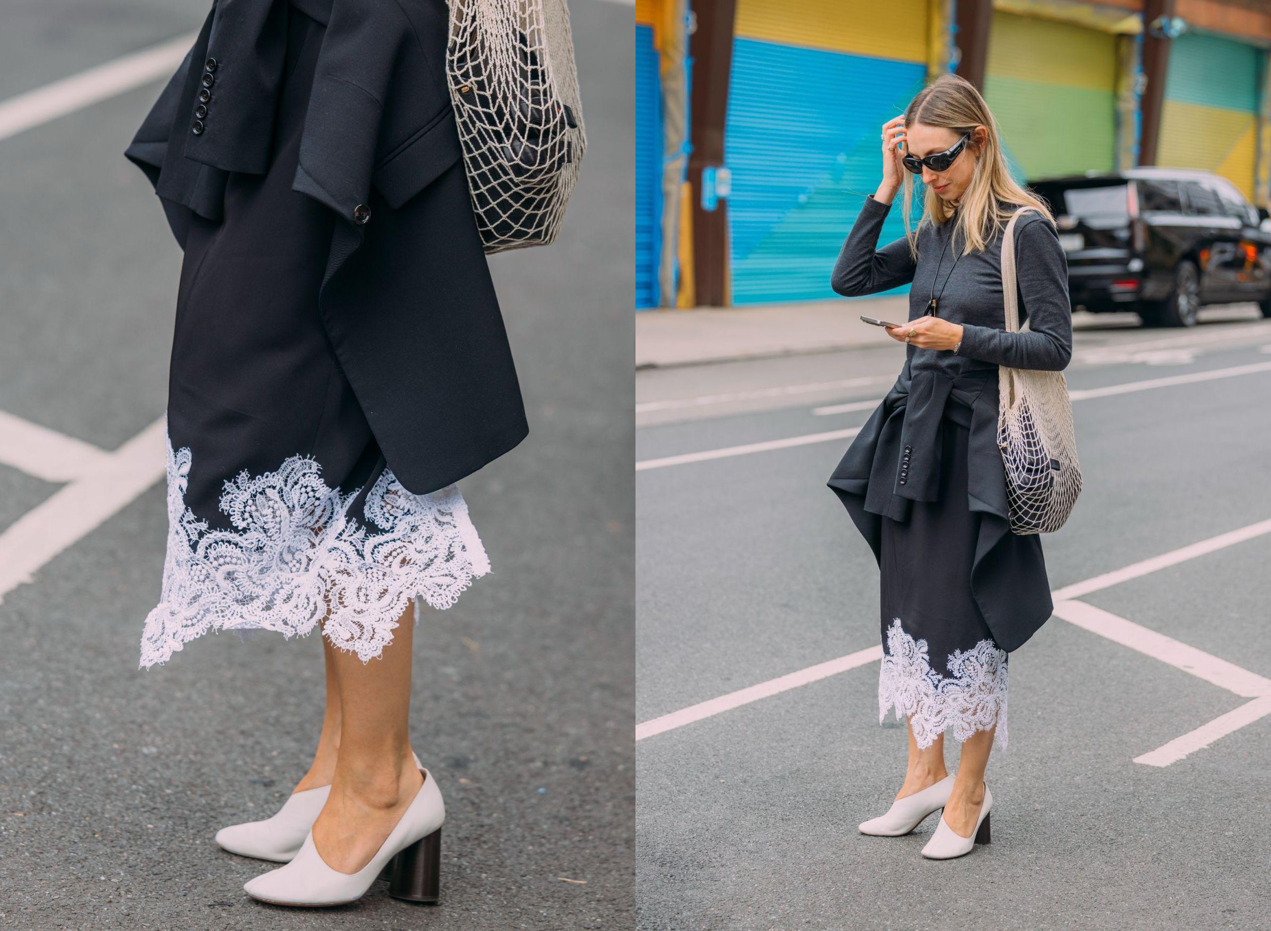 Smart Casual Layering: Lace-Trimmed Midi Skirt with Blazer — Lace Skirt Outfits 2027