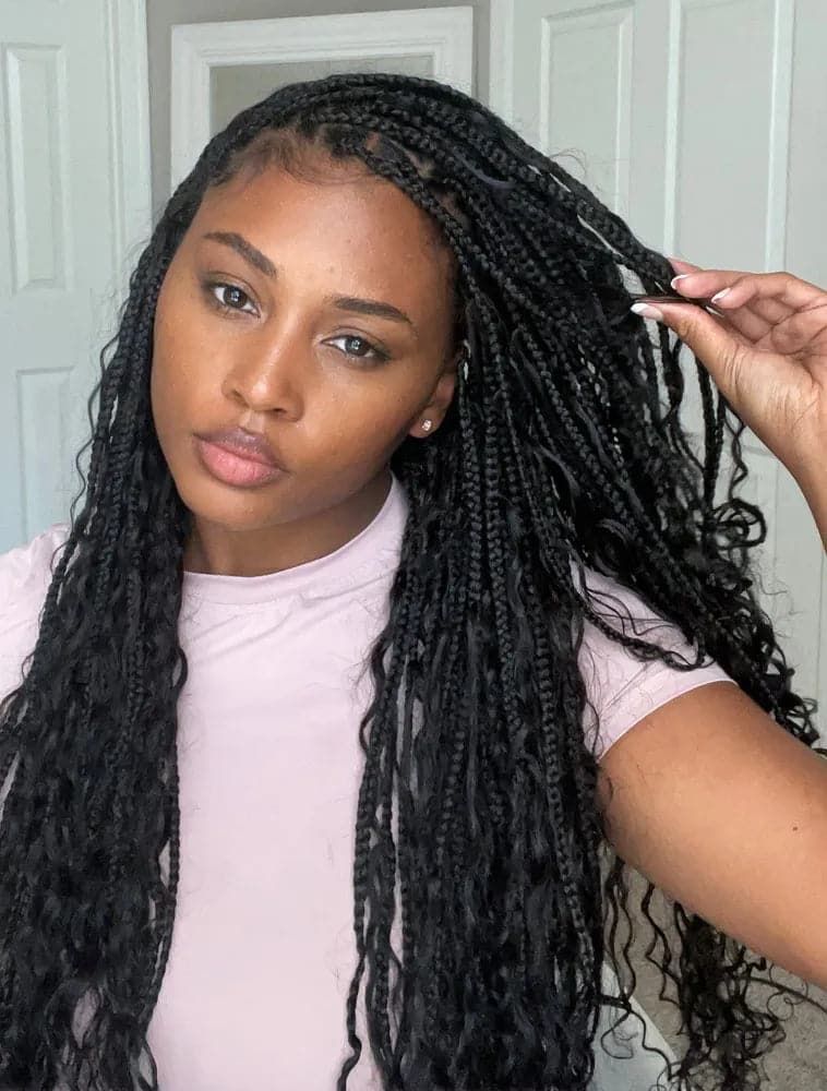 Thick Mid-Back Braids With Wavy Extensions Thick Mid-Back Braids With Wavy Extensions — Boho Knotless Braids 2027