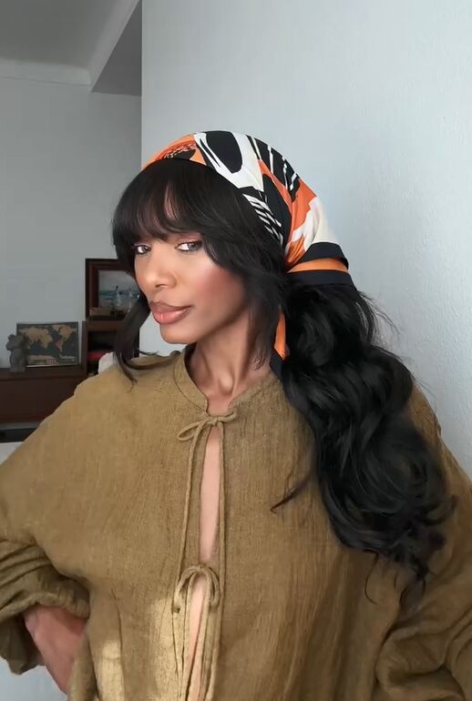 Boho Chic: Orange and Black Bandana as Head Accessory Boho Chic: Orange and Black Bandana as Head Accessory — Bandana Outfits 2027