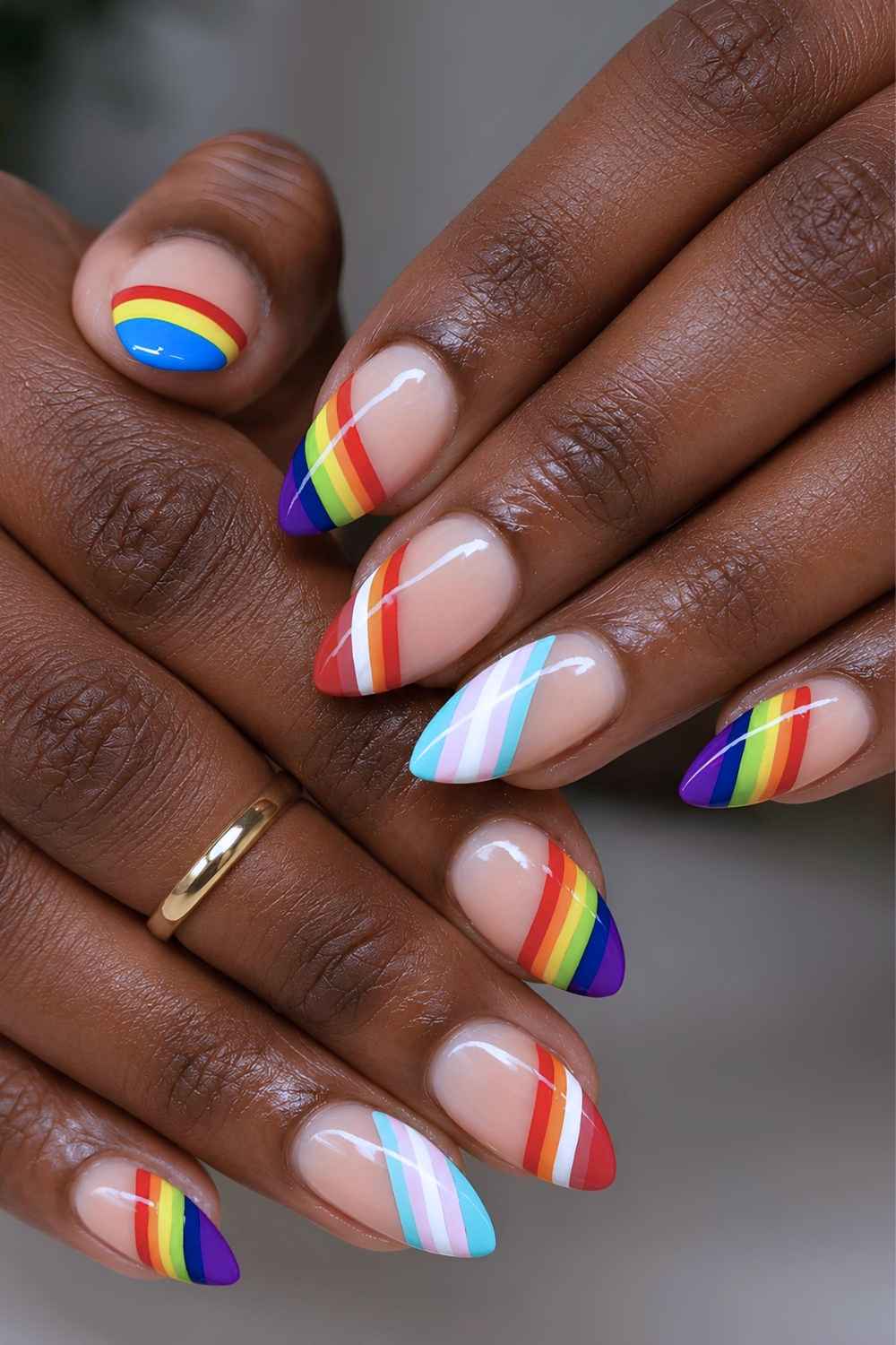 Wavy Rainbow Stripes on Clear Stilettos Wavy Rainbow Stripes on Clear Stilettos — Rainbow Nails 2027