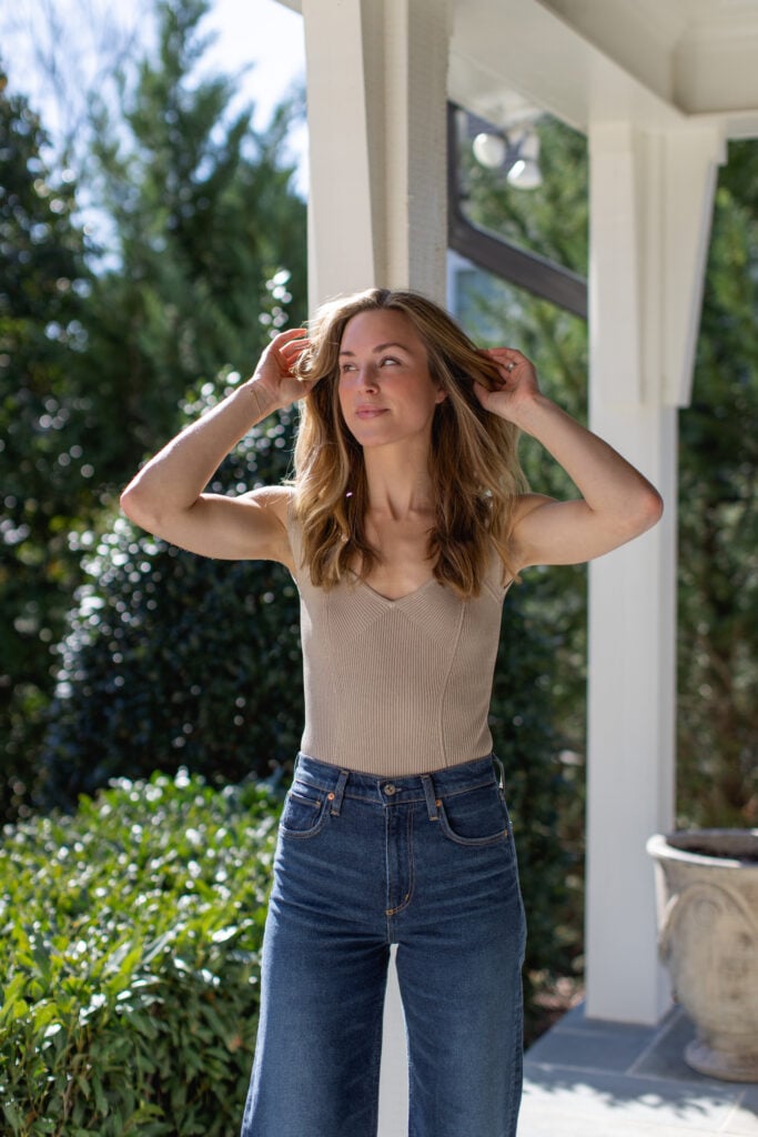 Textural Contrast: Wide Leg Jeans with Ribbed Knit Tank Top — Wide Leg Jeans 2027