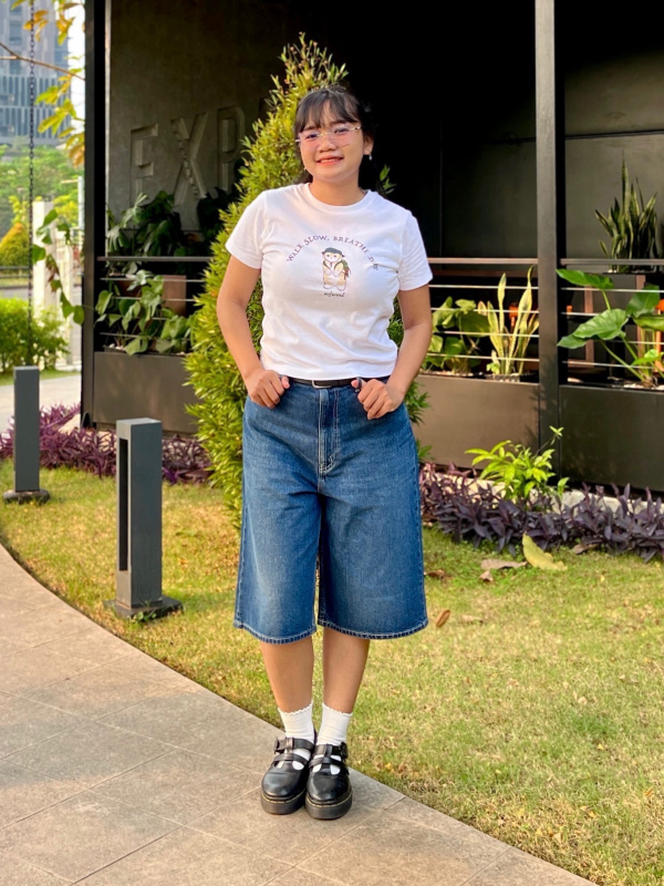 Denim Culottes with Graphic Tee and Mary Janes — Spring Denim Shorts Outfits 2027