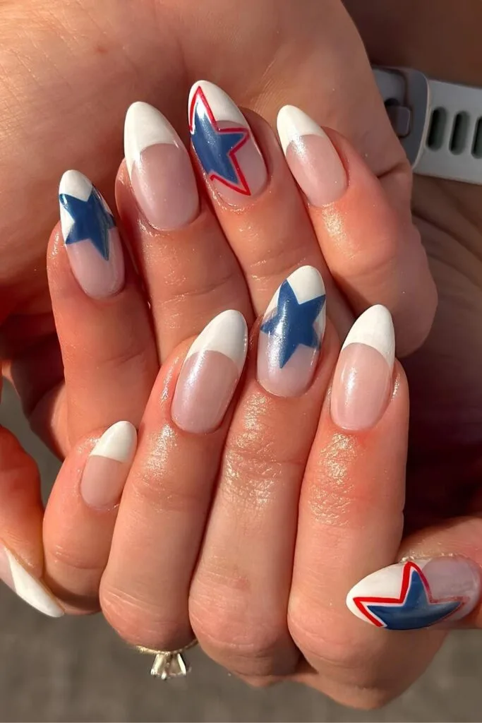 Sheer Pink Base with Blue Stars Sheer Pink Base with Blue Stars — Memorial Day Nails 2027