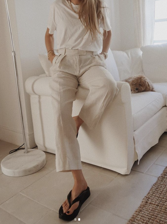 Relaxed Beige Linen Trousers with White Tee — Beige Spring Outfits 2027