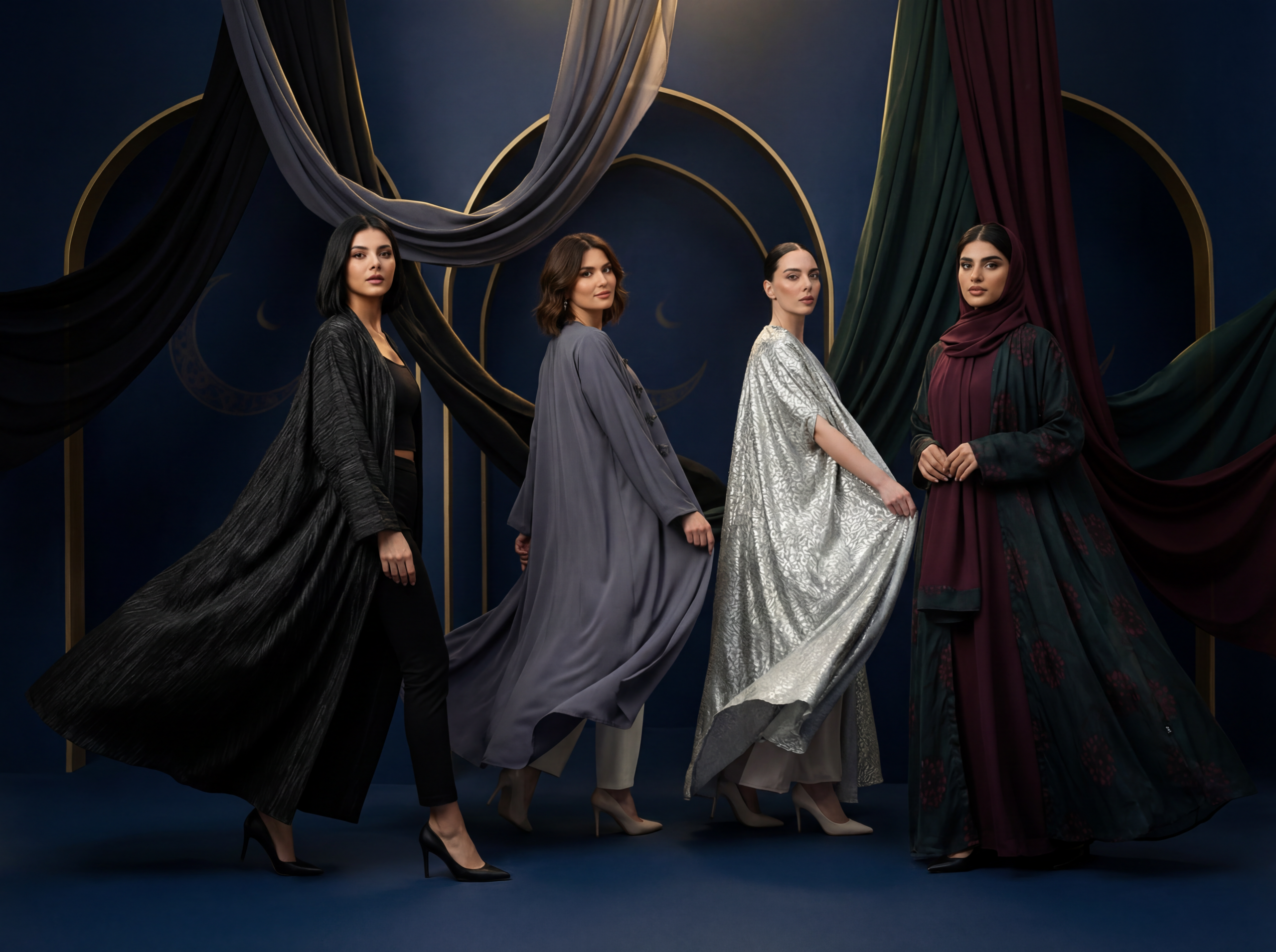 Flowing Abayas for Evening Glamour: A Palette of Rich Hues Modest Outfits 2027