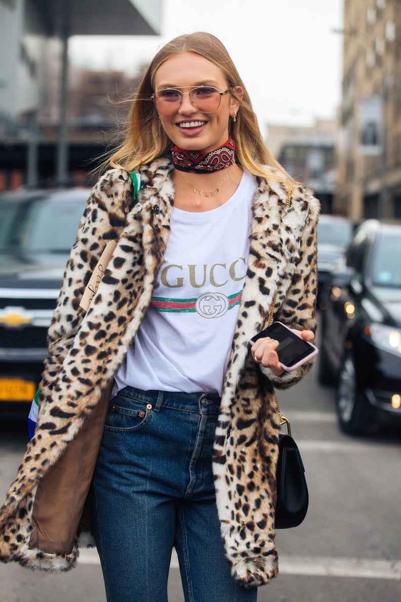 Urban Edge: Red Bandana Neck Scarf with Leopard Coat Urban Edge: Red Bandana Neck Scarf with Leopard Coat — Bandana Outfits 2027
