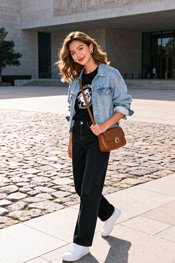 Casual Cool: Black Jeans with Graphic Tee and Denim Jacket Casual Cool: Black Jeans with Graphic Tee and Denim Jacket — Black Jeans Outfits 2027