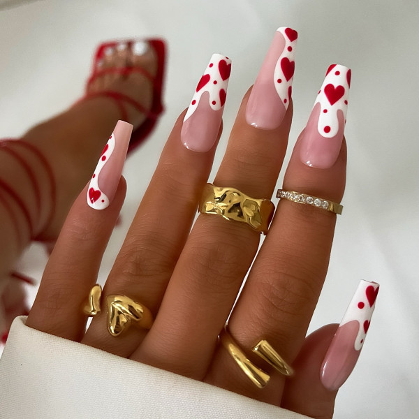 Hot Pink White Ombre Red Heart Coffin Nails Hot Pink White Ombre Red Heart Coffin Nails — Short Heart Coffin Nails 2027