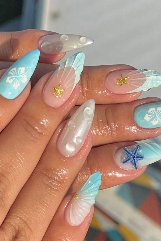 3D Shell Fan Almond Nails 3D Shell Fan Almond Nails — Bahamas Nails 2027