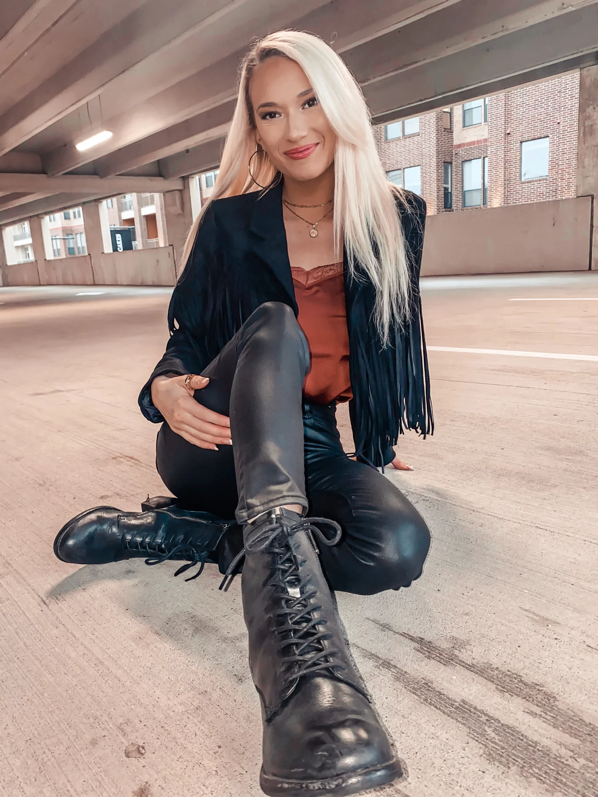 Edgy Fringe Jacket with Faux Leather Pants Edgy Fringe Jacket with Faux Leather Pants — Nashville Outfits 2027