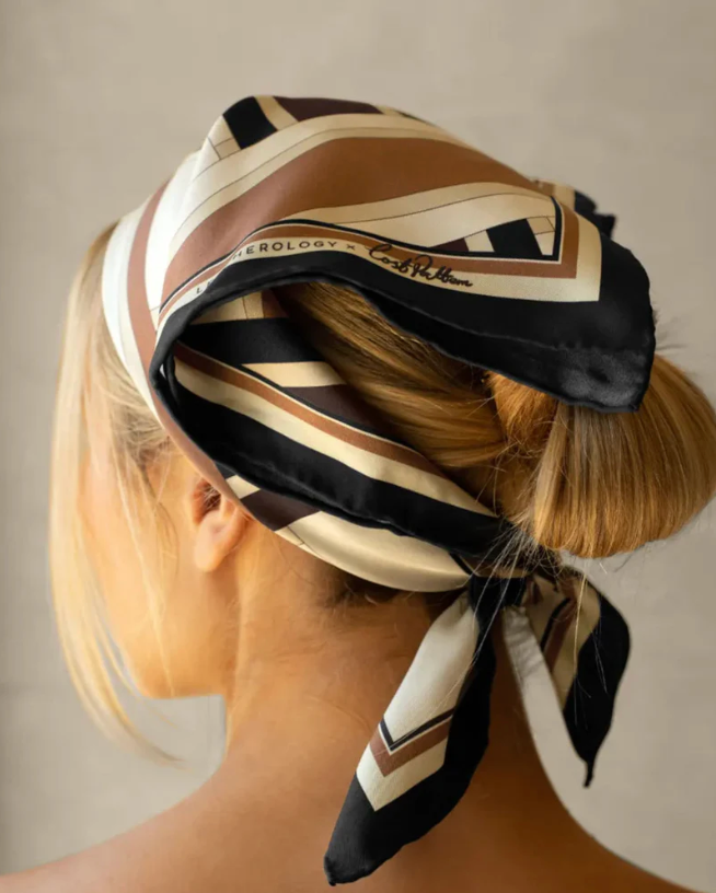 Geometric Grace: Silk Scarf in Updo Geometric Grace: Silk Scarf in Updo — Hair Scarf Outfits 2027