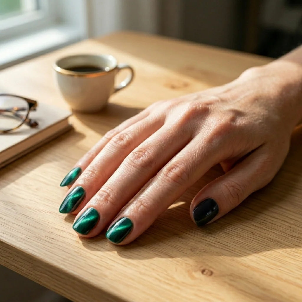 Emerald Green Cat Eye Square Nails Emerald Green Cat Eye Square Nails — Short Press On Nails 2027