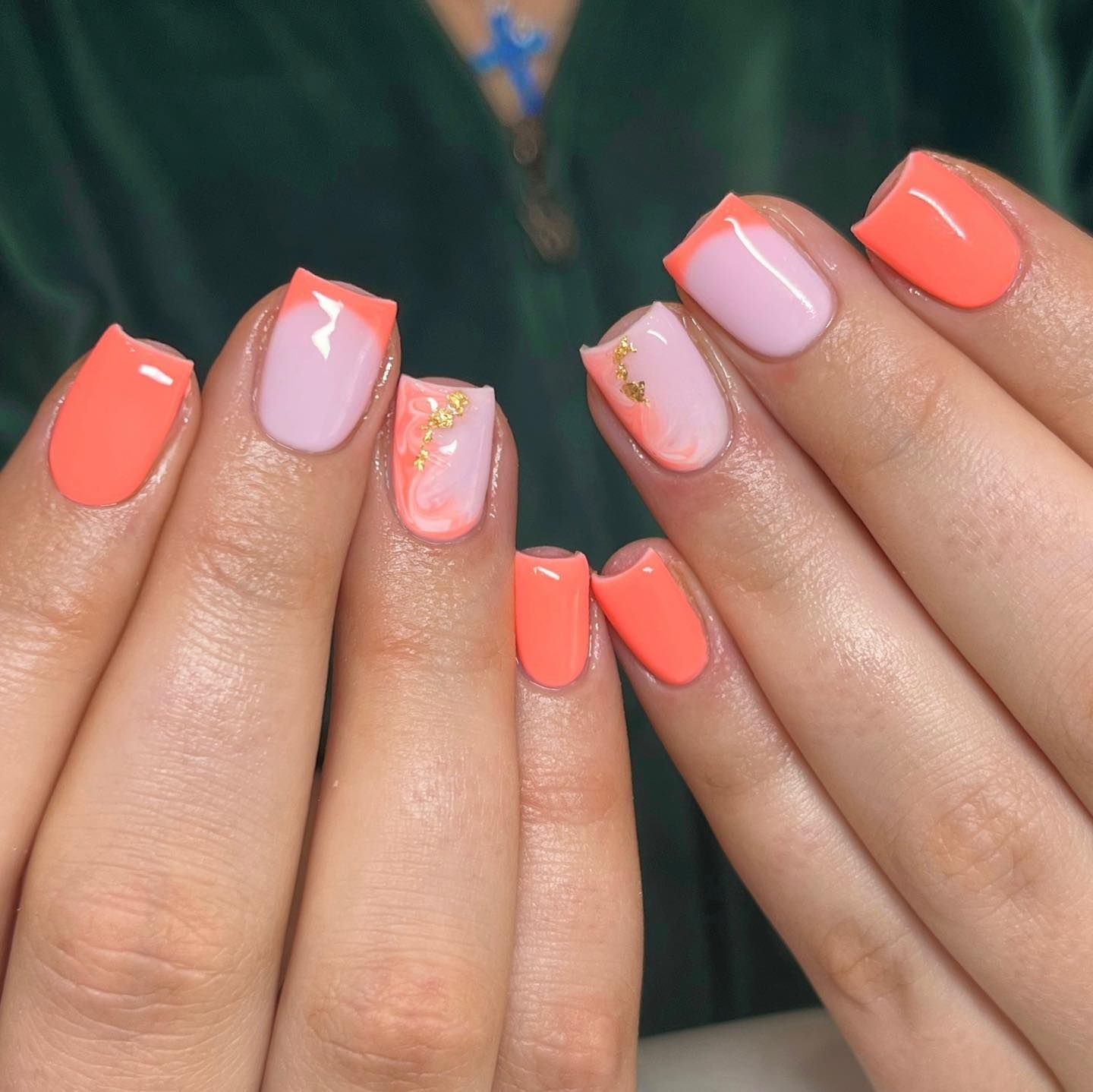 Coral Ombre with Gold Foil Accents Coral Ombre with Gold Foil Accents — Short Coral Nails 2027