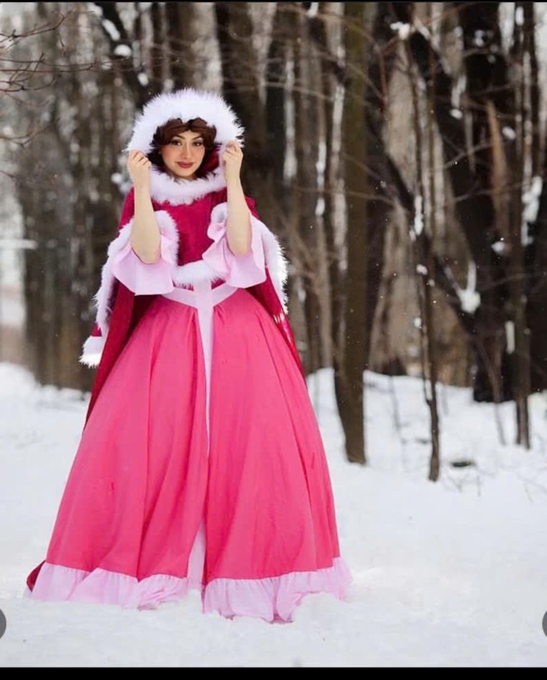 Belle-Inspired Winter Ballgown with Faux Fur Cape — Disney Winter Outfits 2027
