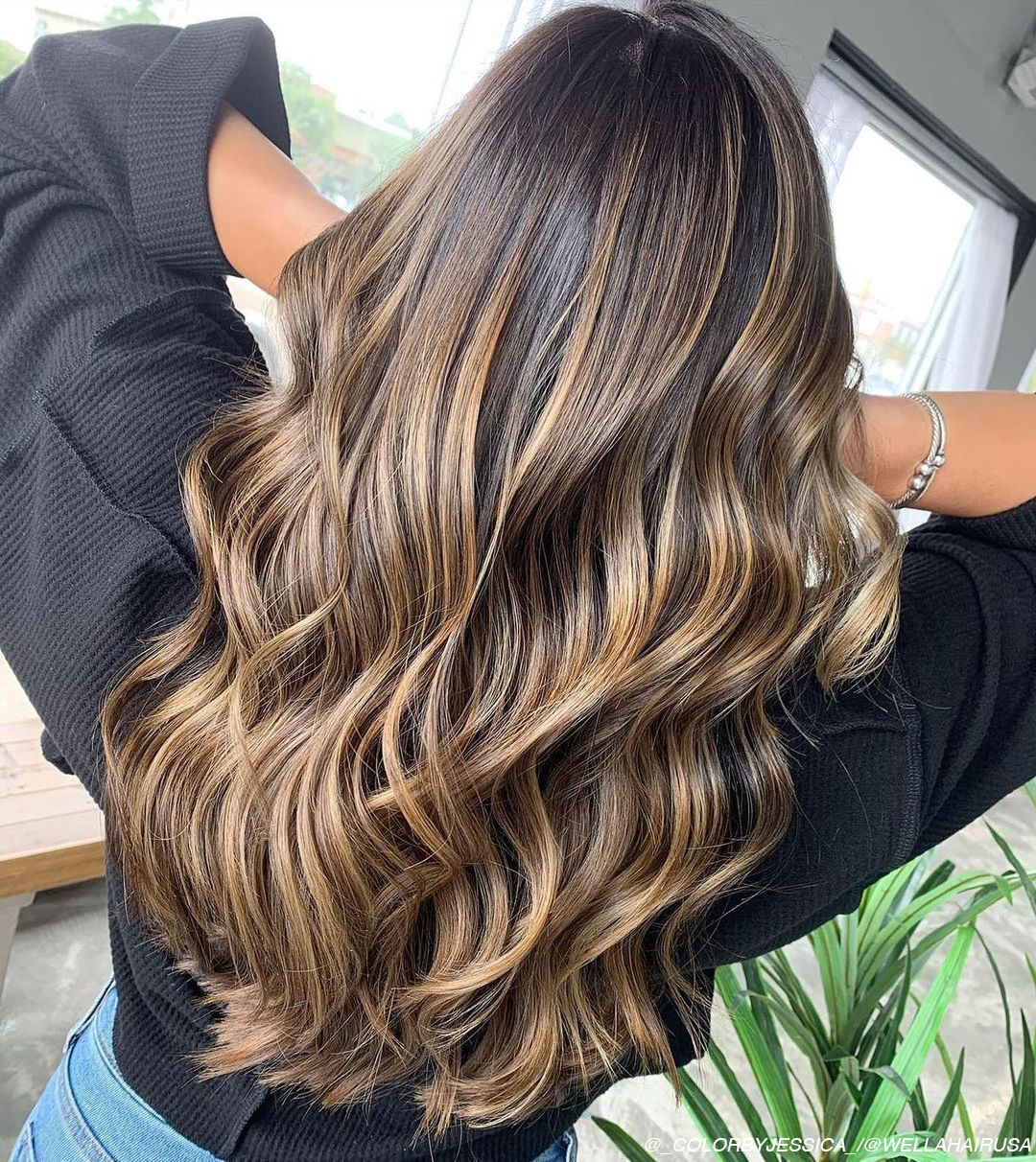 Mid-Back Dark Brown with Caramel and Blonde Lowlights — Lowlights 2027