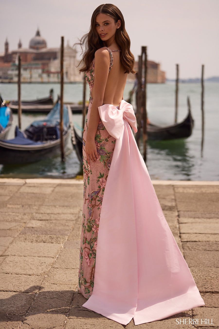 Blush Pink Embroidered Gown with Oversized Bow Blush Pink Embroidered Gown with Oversized Bow — Junior Prom Outfits 2027
