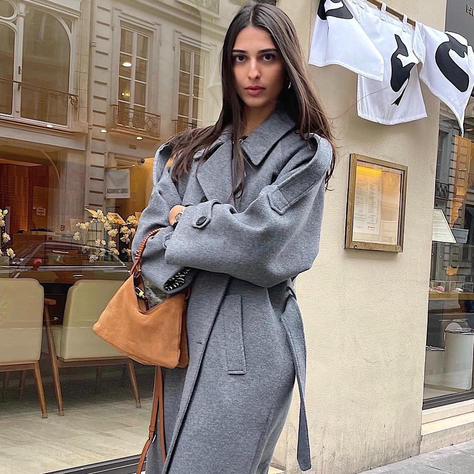 Tie-Belt Grey Long Coat with Suede Shoulder Bag Tie-Belt Grey Long Coat with Suede Shoulder Bag — Winter Outfits 2027 with Long Coat