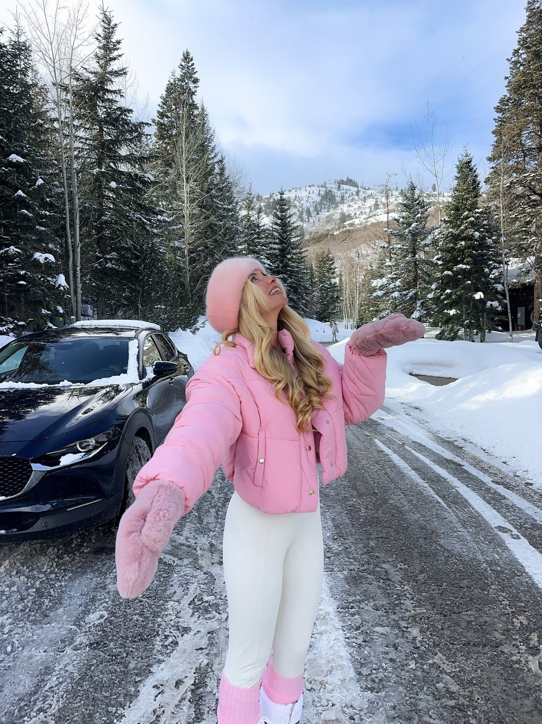 Playful Pink Puffer Jacket and Matching Accessories for Winter Leisure — Snow Outfits 2027