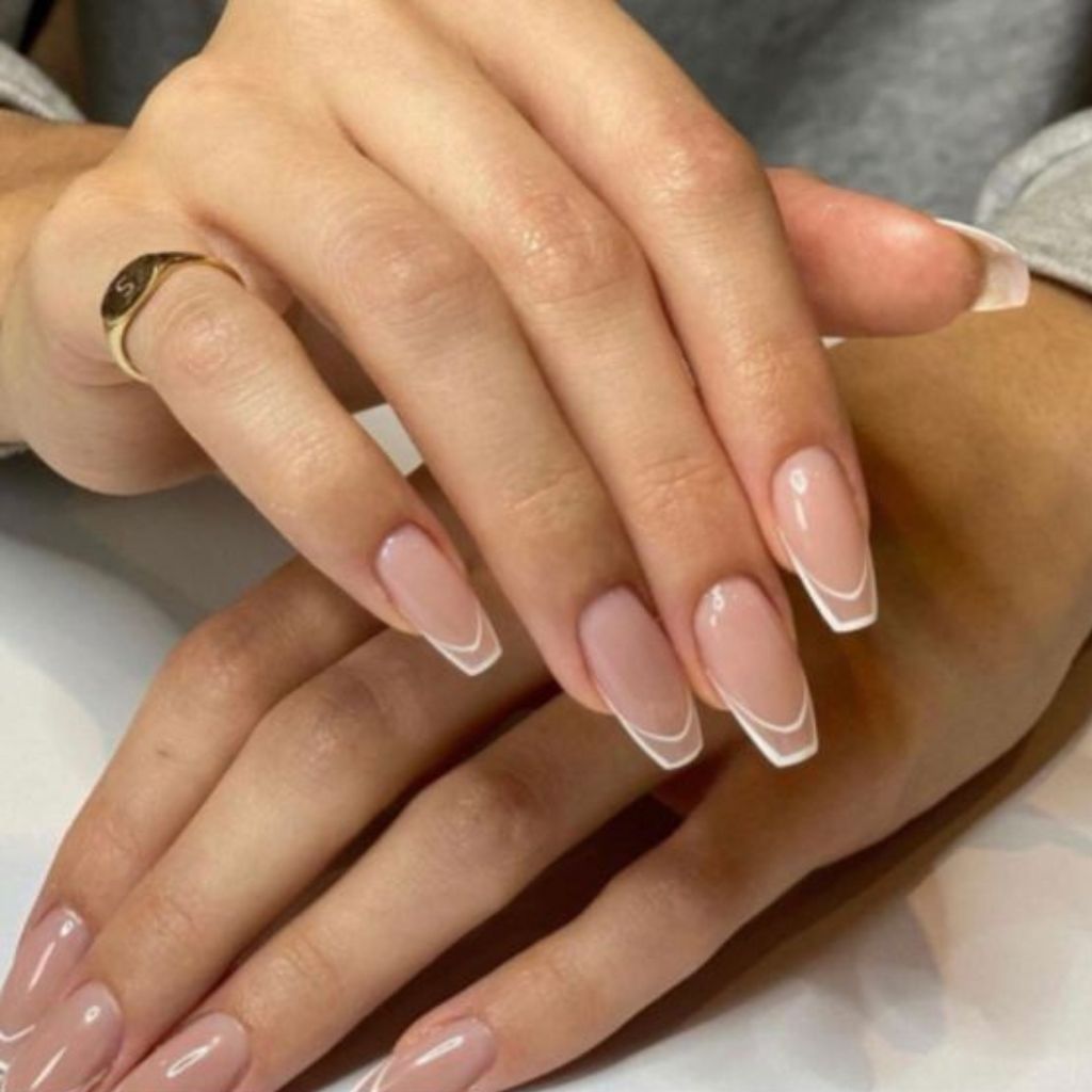 Medium Coffin Double French Medium Coffin Double French — French Tip Nails 2027 for Wide Nail Beds