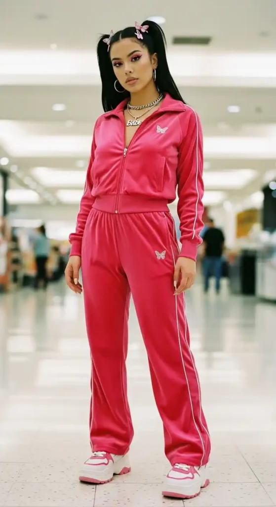 Hot Pink Velour Tracksuit with Butterfly Details — Y2K Outfits 2027