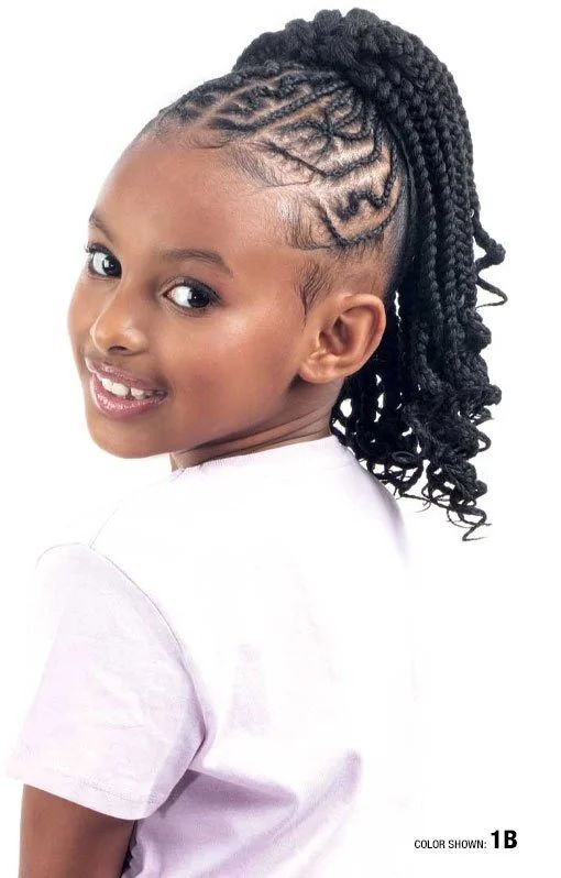 Braided Ponytail With Geometric Scalp — Kids Braids 2027