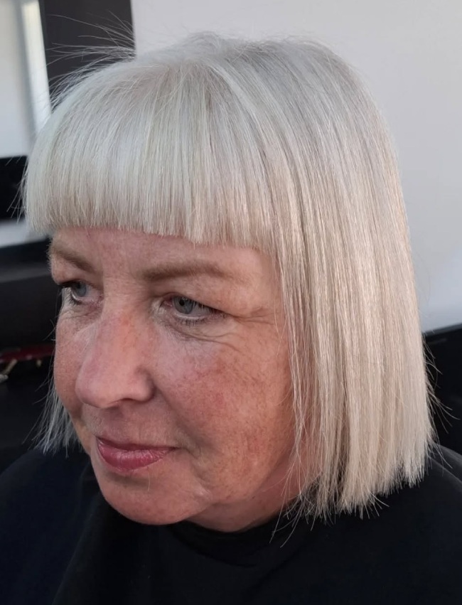 Ash Blonde Bob with Blunt Bangs — Hair Color 2027 for Women Over 60