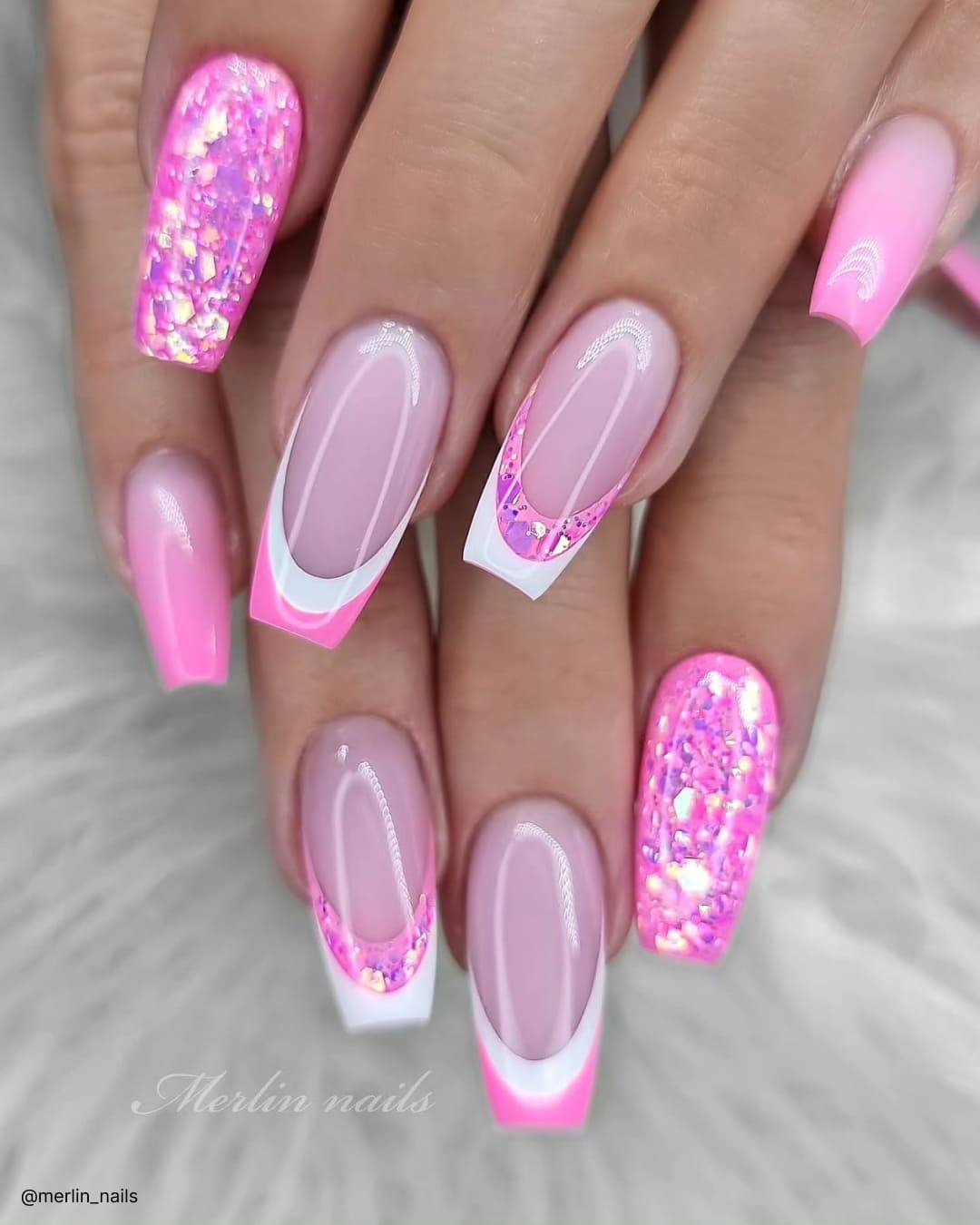 Sparkling Pink and Glitter Coffin Nails — Nails 2027 for Women Over 40