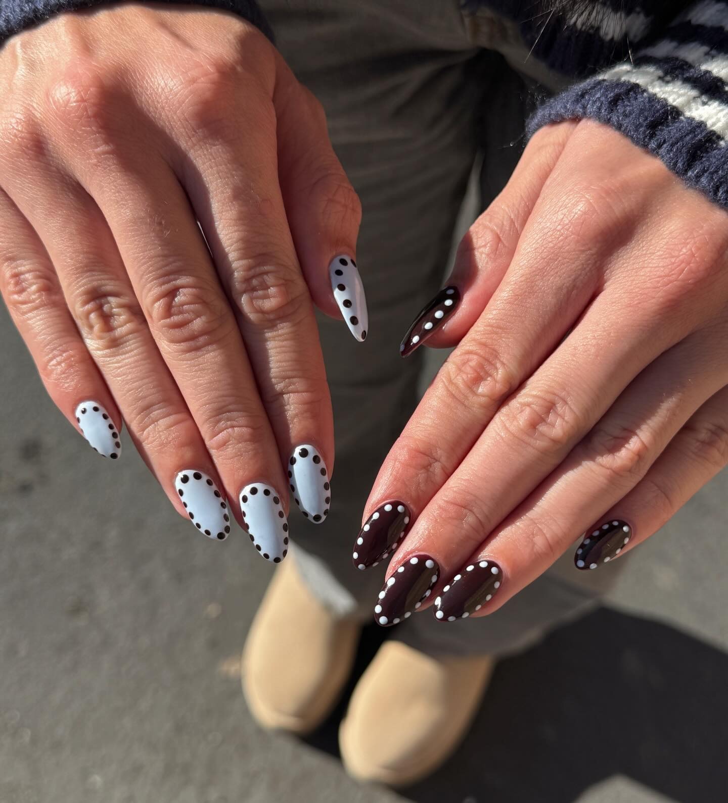 Long Stiletto Light Blue and Dark Brown Dots Long Stiletto Light Blue and Dark Brown Dots — Polka Dot Nails 2027