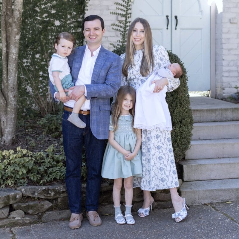 Blue and White Floral Maxi with Plaid Accents for a Spring Celebration — Easter Family Photo Outfits 2027