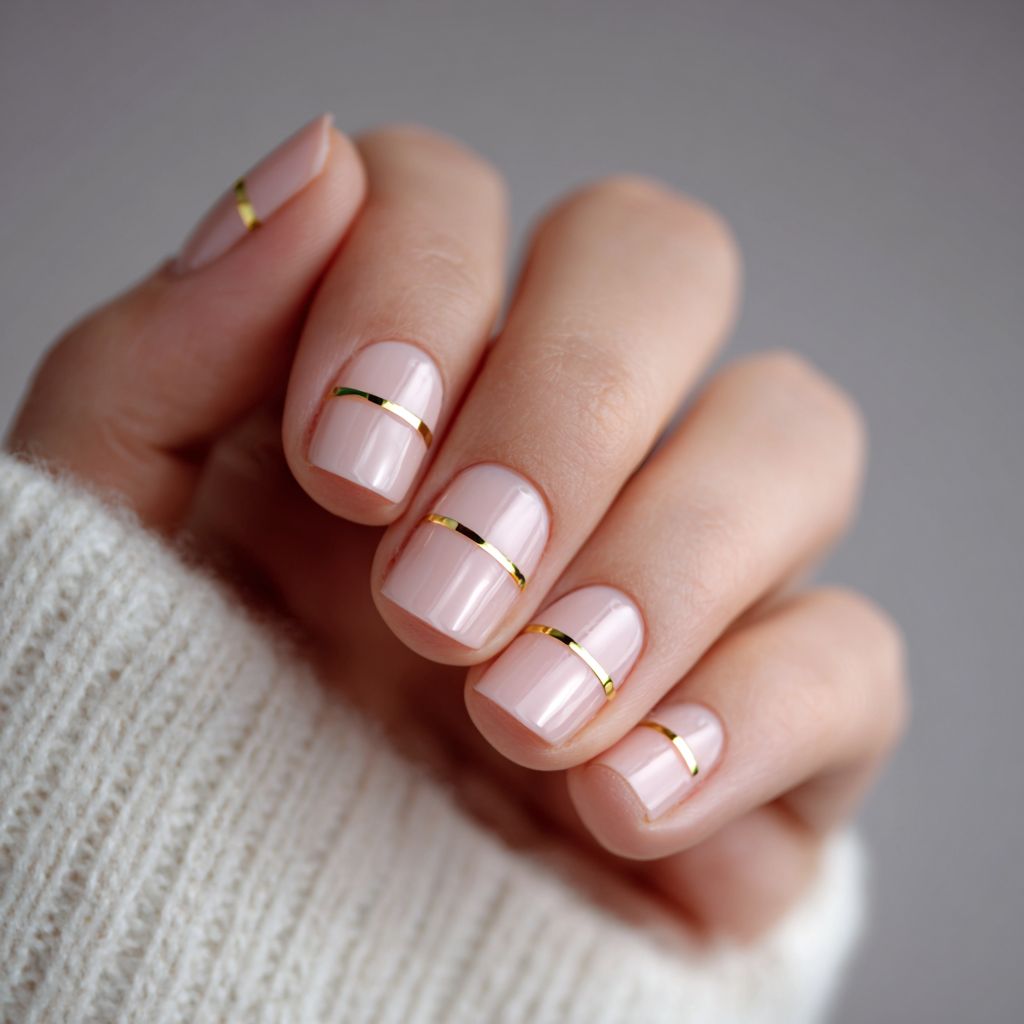 Thin Gold Horizontal Lines On All Nails Visual Idea Thin Gold Horizontal Lines On All Nails Visual Idea — Minimal Line Art Nails 2027