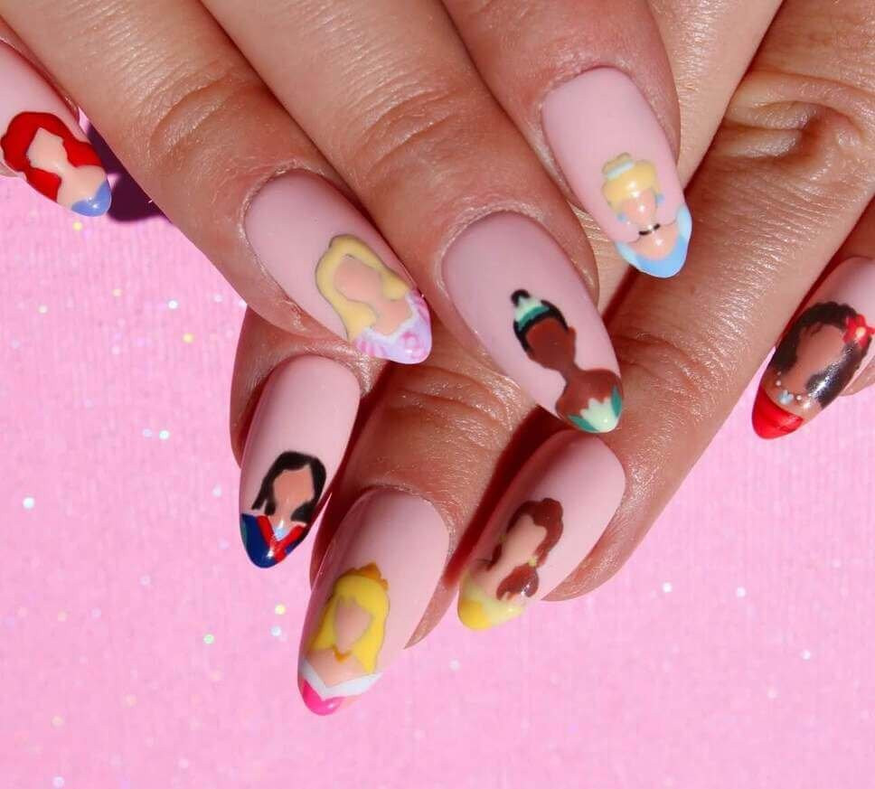 Matte Soft Pink Princess Portraits Matte Soft Pink Princess Portraits — Princess Disney Nails 2027