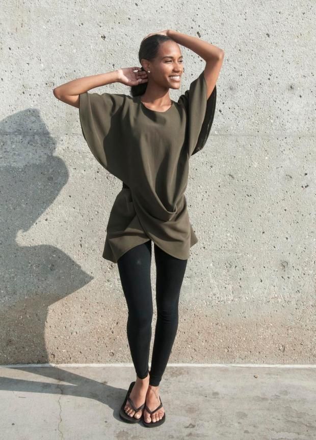 Draped Olive Green Top with Black Leggings for Beach Comfort Draped Olive Green Top with Black Leggings for Beach Comfort — Huntington Beach Outfits 2027