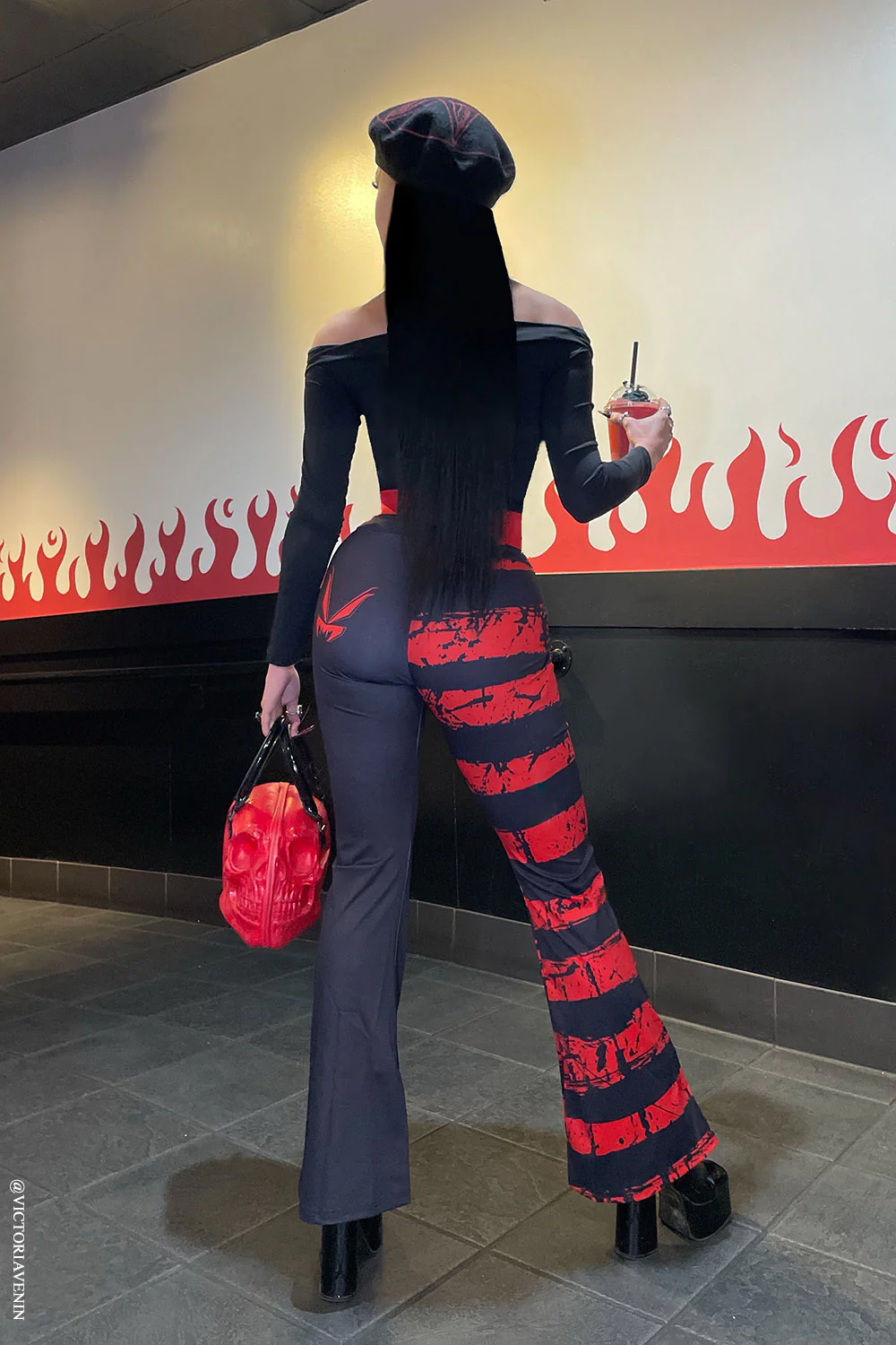 Off-Shoulder Top and Striped Flares: Dramatic Emo Silhouette Off-Shoulder Top and Striped Flares: Dramatic Emo Silhouette — Emo Outfits 2027