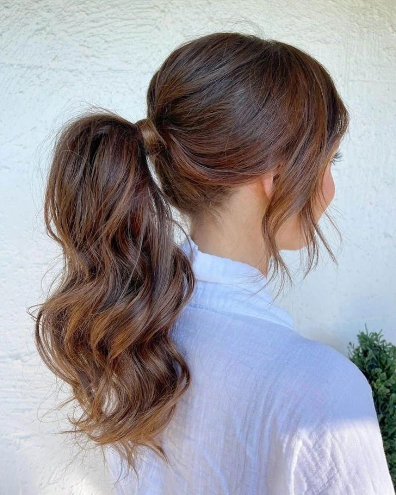 Mid-Height Ponytail with Loose Waves — Ponytail Hairstyles 2027 for Shoulder Length Hair