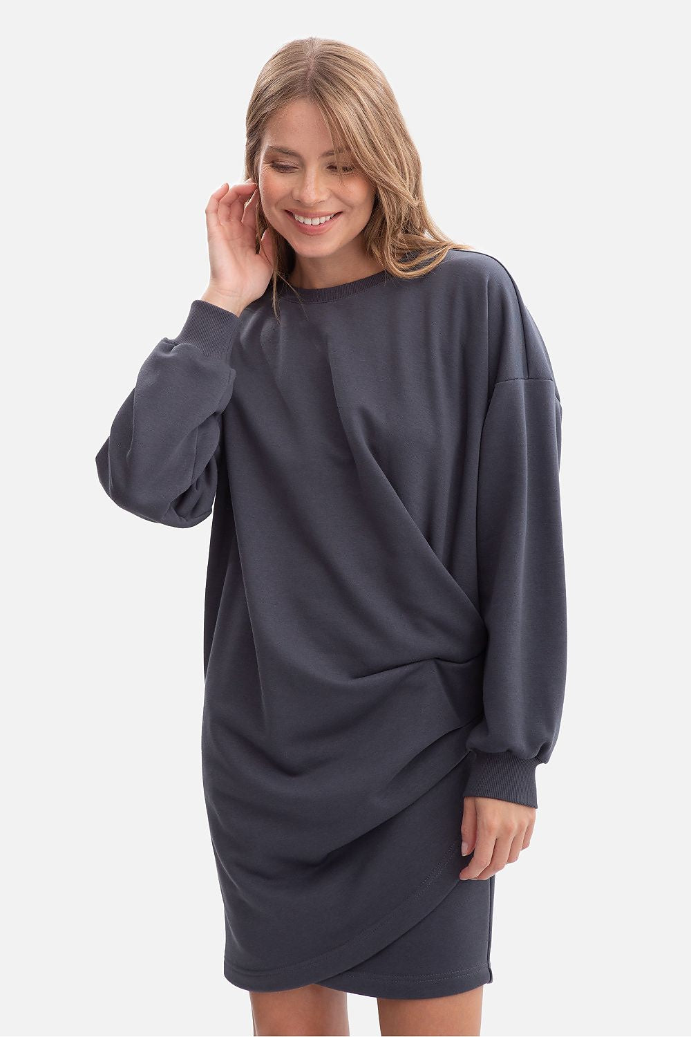 Not Visible Charcoal Grey Oversized Draped Sweatshirt Dress — Sweatshirt Dress 2027