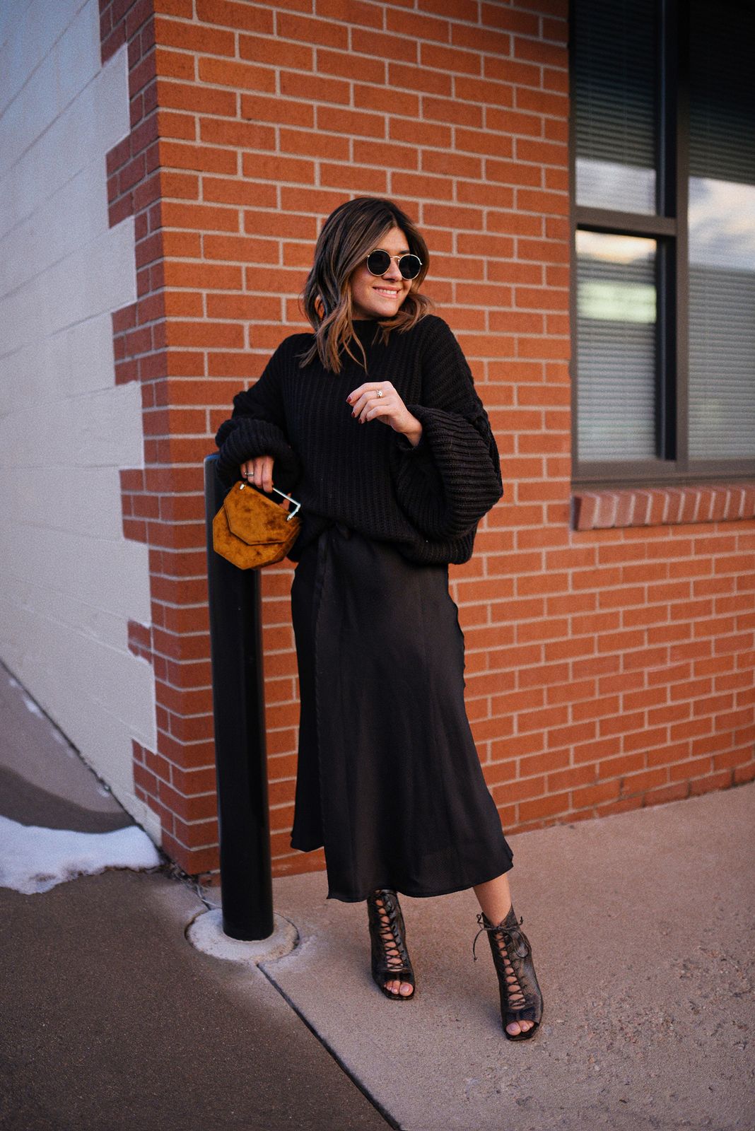 Oversized Knit Sweater with a Satin Midi Skirt — Pinterest Girl Outfits 2027