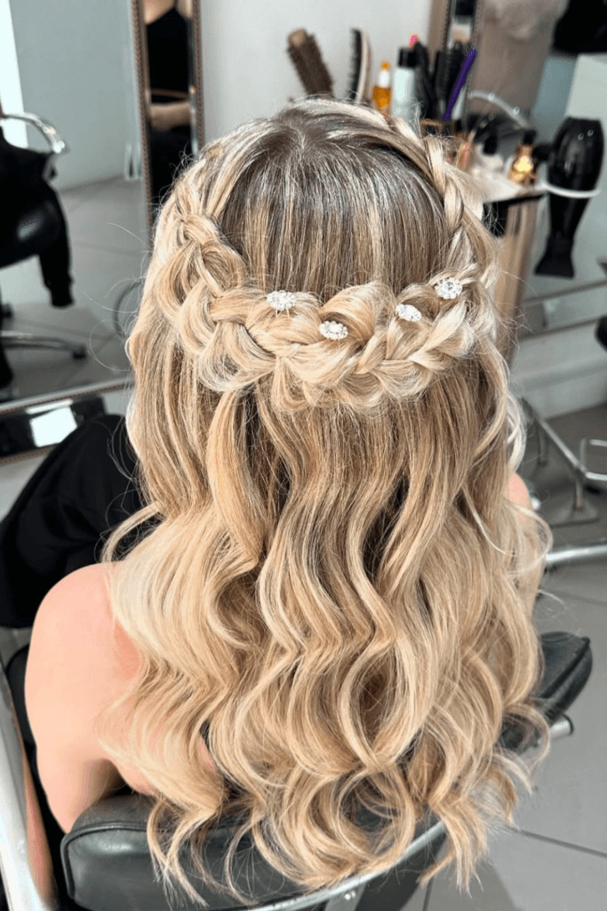 Half-Up Style With Full Braided Crown Half-Up Style With Full Braided Crown — Prom Hairstyles 2027 with Weave