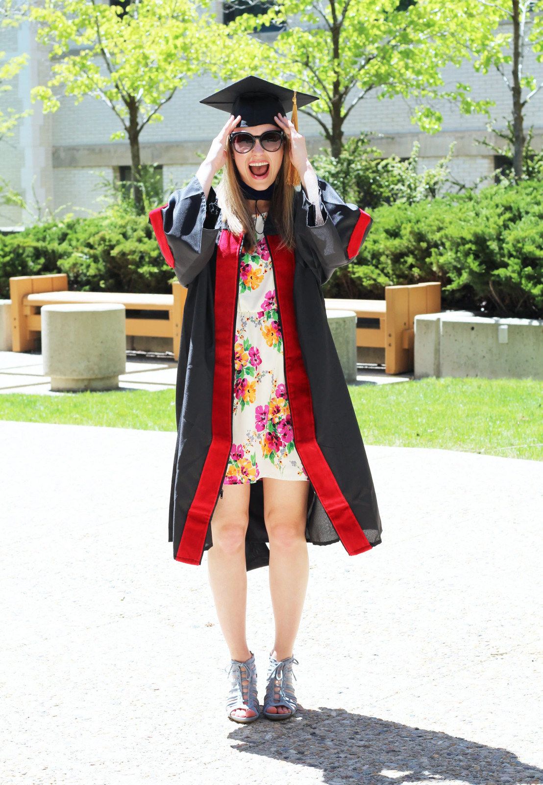 Floral Dress Paired with Graduation Gown Floral Dress Paired with Graduation Gown — Graduation Ceremony Outfits 2027
