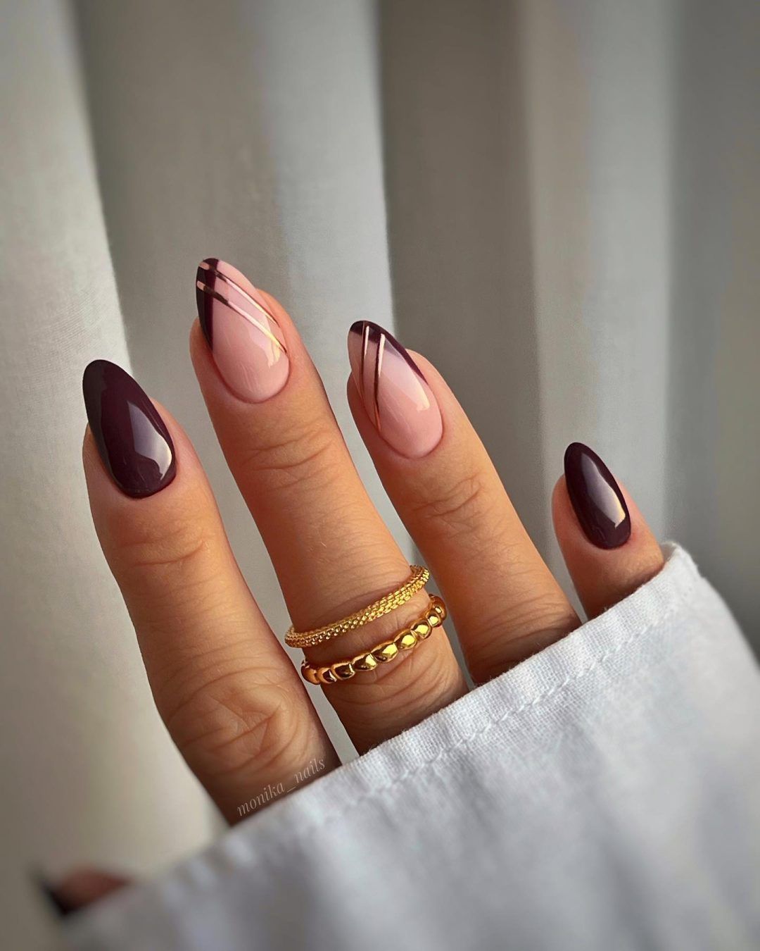 Sheer Pink Base With Burgundy Geometric Art — Burgundy Nails 2027