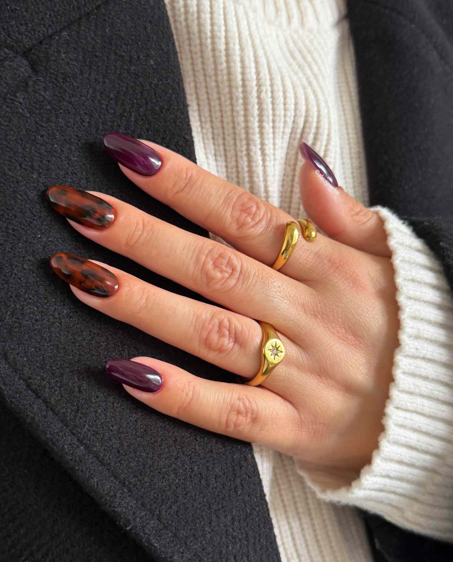 Plum Tortoiseshell Accent Almonds — Almond Nails 2027