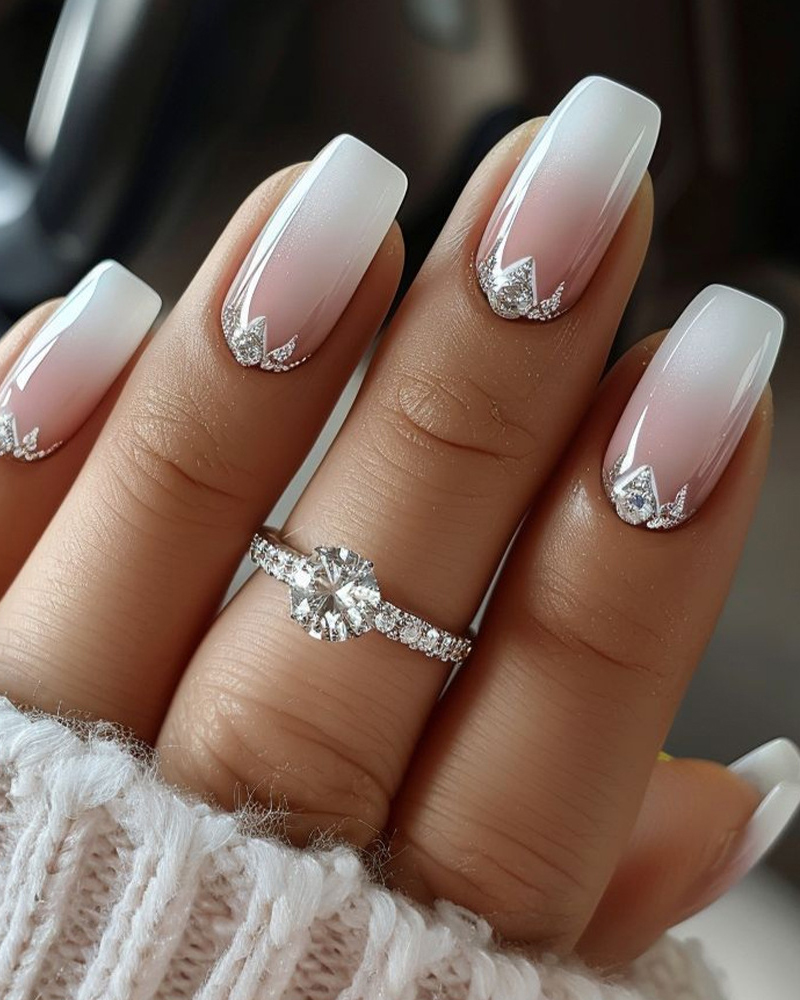 Long Square Glitter Ombre with Silver Accents Long Square Glitter Ombre with Silver Accents — Wedding Square Nails 2027