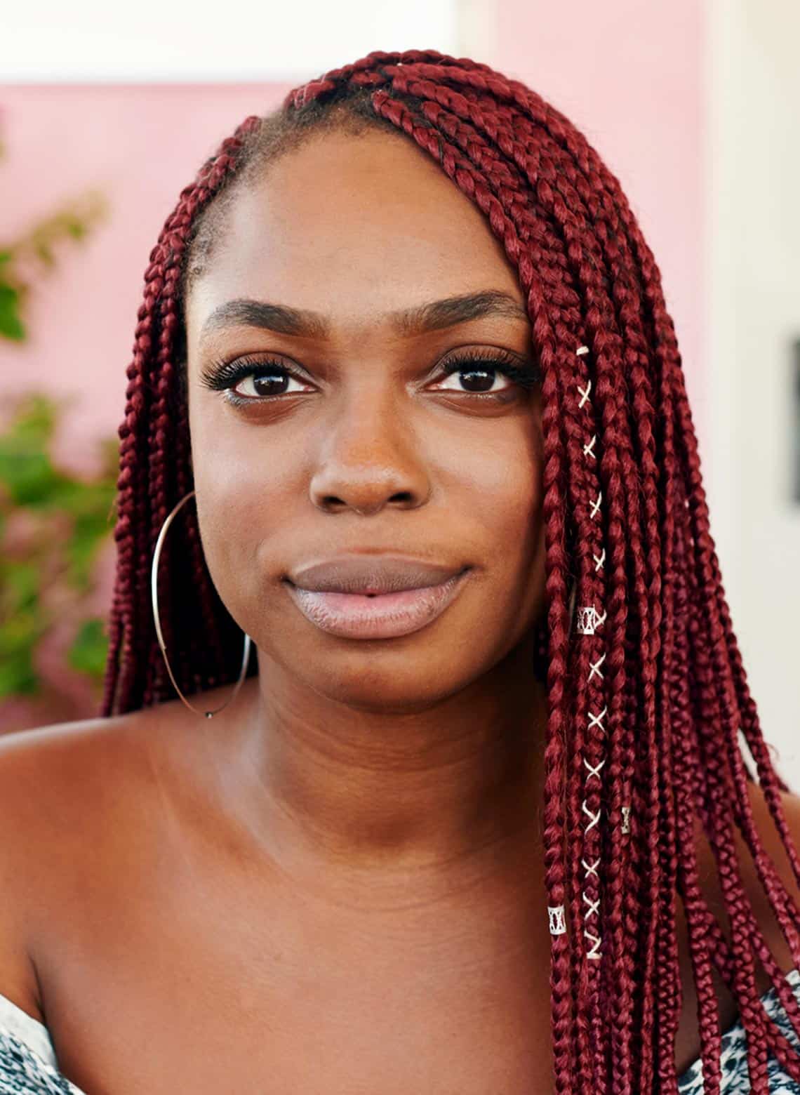 Dark Red Braids With Silver Beads — Long Knotless Braids 2027