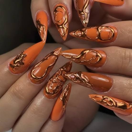 Glossy Metallic Visual Idea Glossy Metallic Visual Idea — Orange Summer Nails 2027