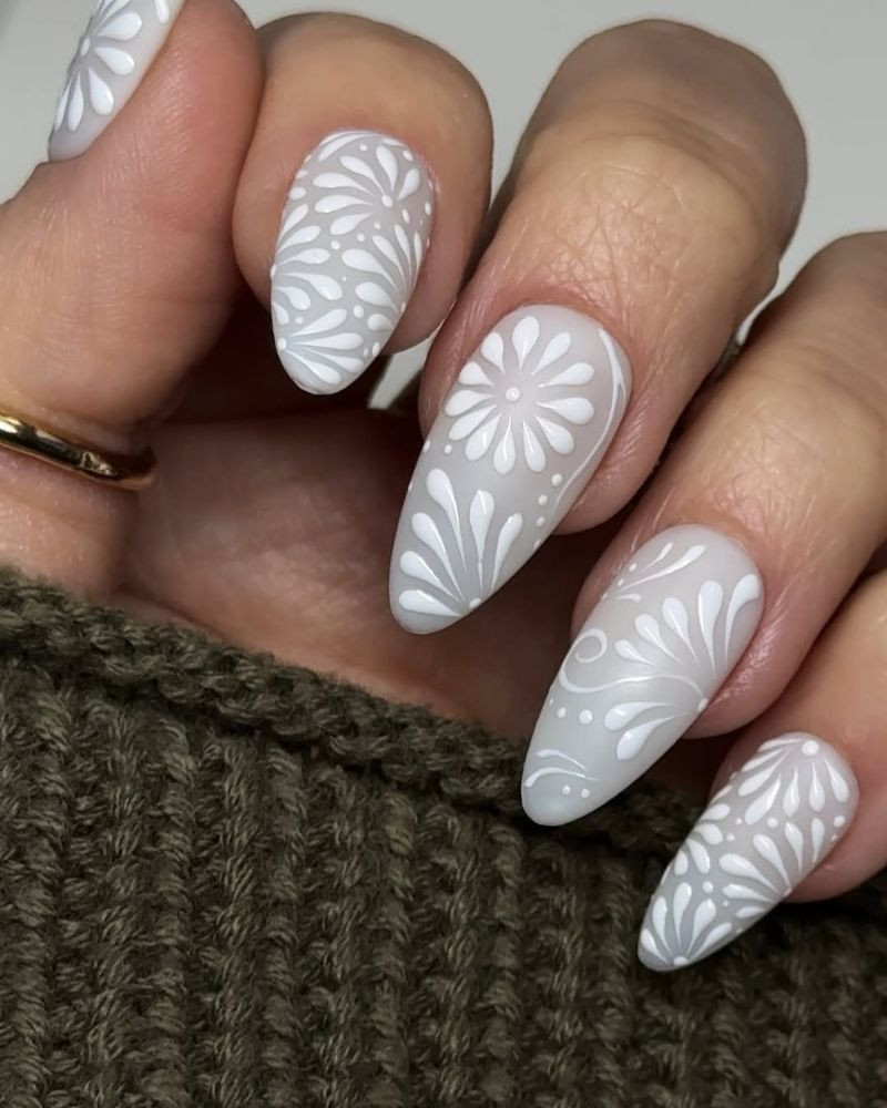 Matte Grey Paisley Stamping Nails Matte Grey Paisley Stamping Nails — White Stamping Nails 2027