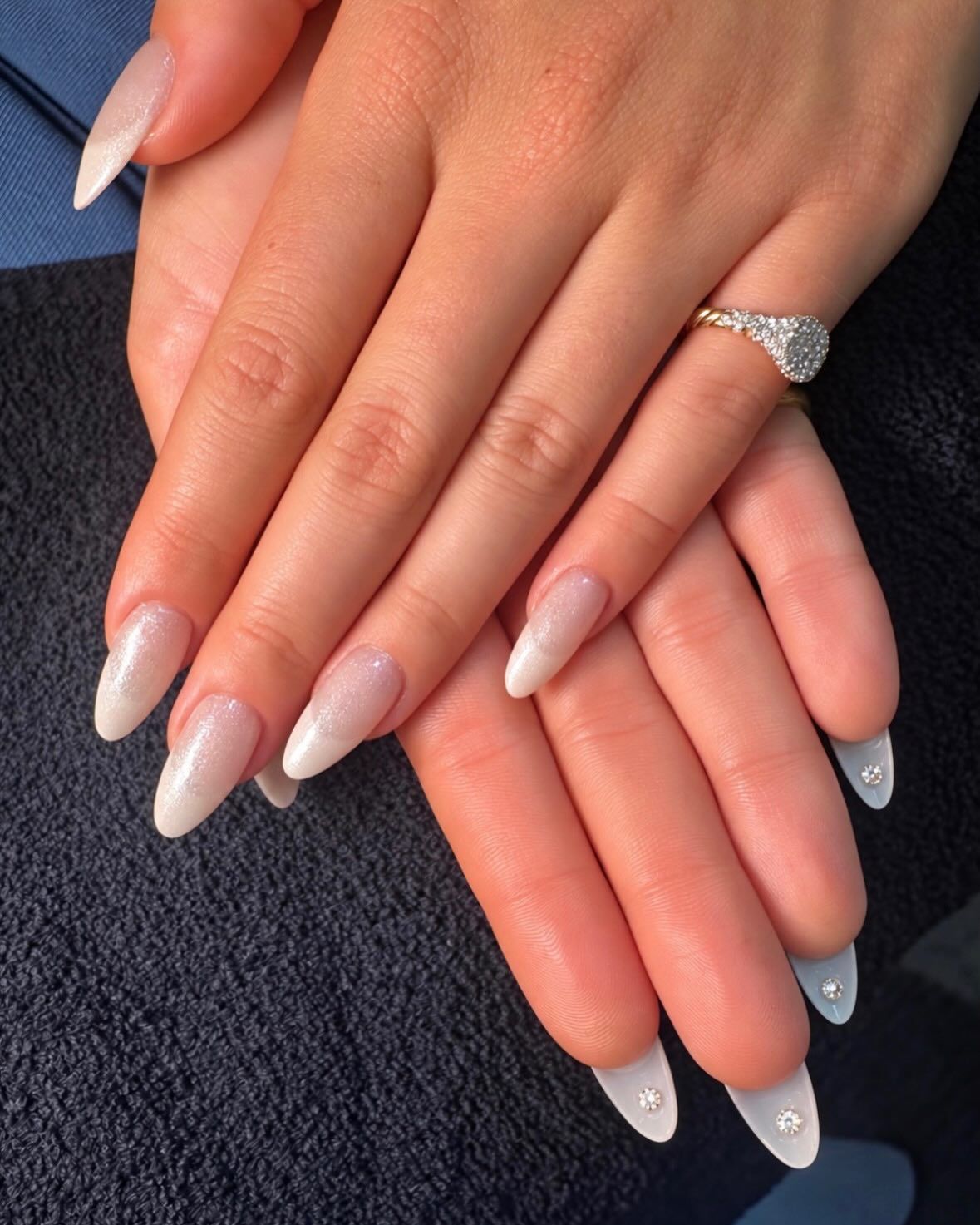 Pearlescent White Shimmer Rhinestone Nails Pearlescent White Shimmer Rhinestone Nails — Anniversary Nails 2027