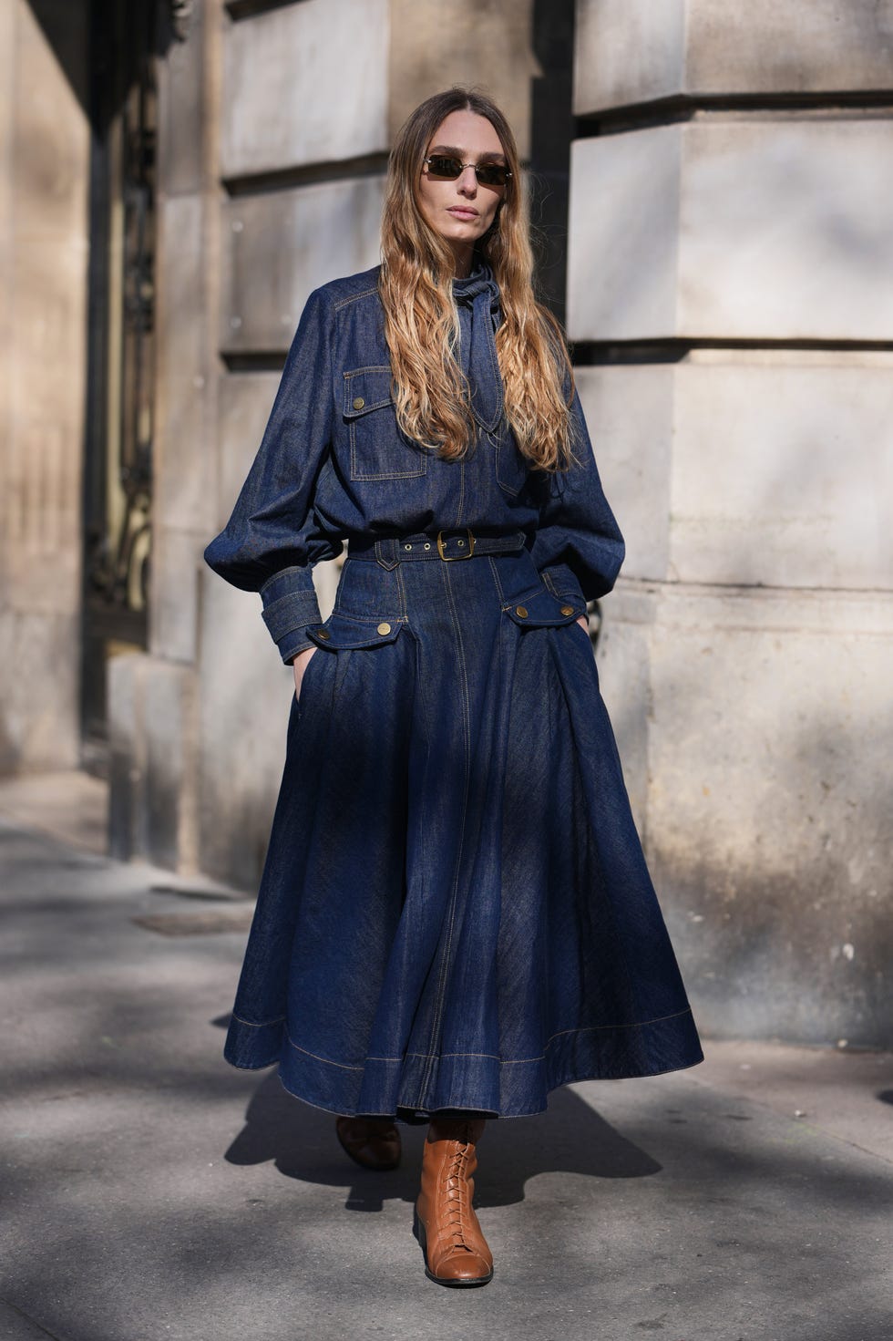 Denim Days: A-Line Belted Midi Dress for Casual Outings Denim Days: A-Line Belted Midi Dress for Casual Outings — Midi Dresses 2027