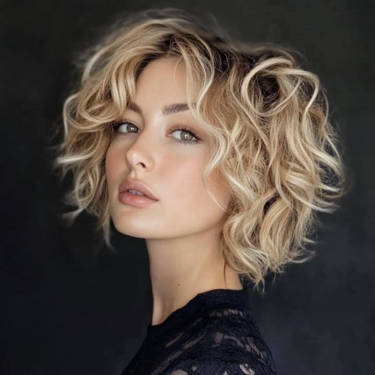 Blonde Curly Bob With Wispy Bangs Blonde Curly Bob With Wispy Bangs — Asymmetrical Bob 2027