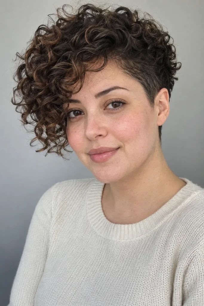 Curly Top Pixie with Shaved Sides Curly Top Pixie with Shaved Sides — Pixie Cut 2027 for Round Face