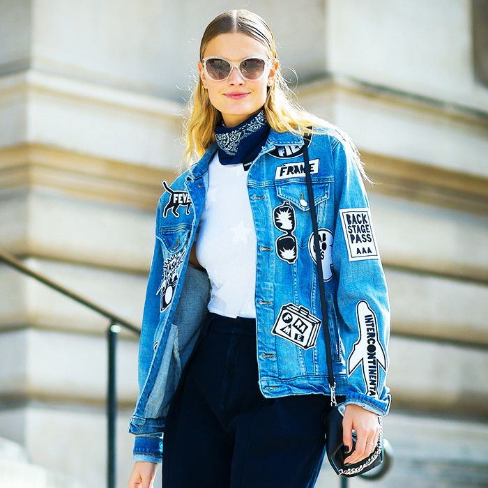 Classic Blue Denim Jacket with Patches and Bandana — Denim Jackets 2027