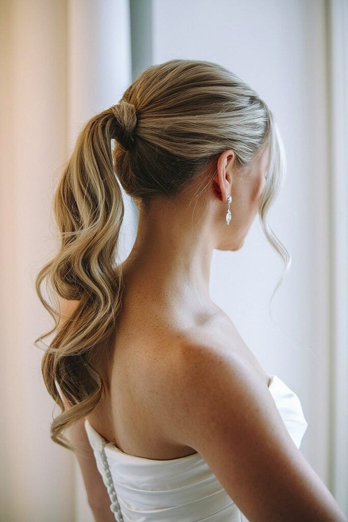 Reddish-Brown Low Ponytail With Veil — Ponytail Bachelorette Hairstyles 2027